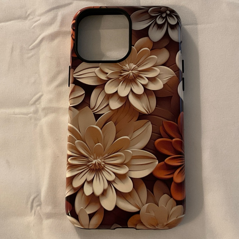 IPhone12 Pro Max - Floral Brown, Orange & Cream in gloss phone case